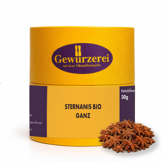 Ganzer Bio Sternanis als sternförmiges Gewürz mit intensivem süß-würzigem Aroma für Küche und Getränke