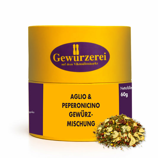 Gewuerzmischung Aglio Peperoncino mit Knoblauch Chili und Kraeutern fuer Pasta Saucen und mediterrane Gerichte.