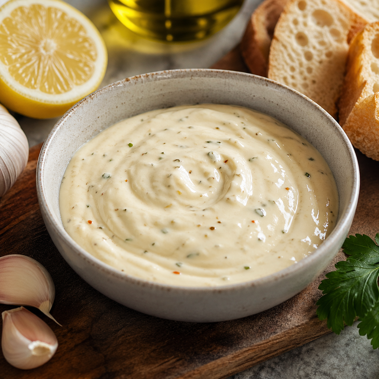 Aioli Gewuerzmischung mit Knoblauch Meersalz Petersilie und Dill fuer Dips Saucen und Kartoffelgerichte