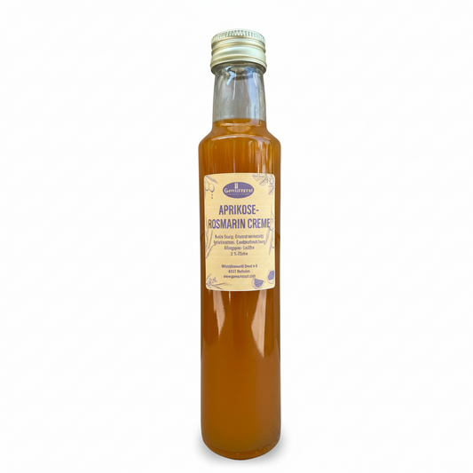 aprikose rosmarin crema in eleganter flasche mit cremiger textur und fruchtig-würzigem aroma