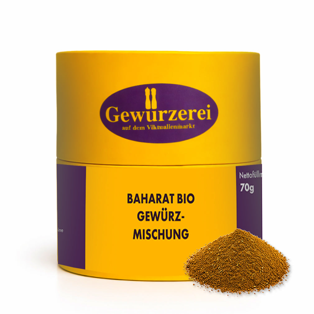 Bio Baharat Gewürzmischung mit orientalischen Gewürzen wie Zimt, Muskat und Paprika für vielseitige Gerichte