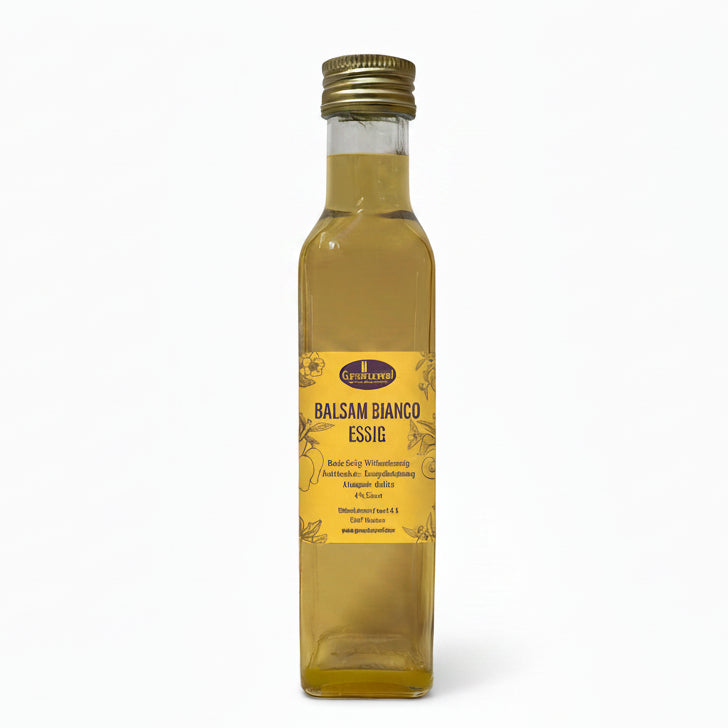Balsam Bianco Essig auf Weissweinessig Basis mild und klar fuer Dressings Gemuese und Kaese