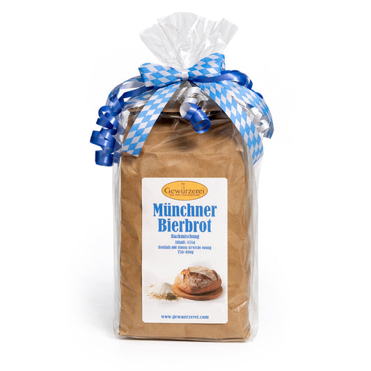 Muenchner bierbrot backmischung mit hopfen und malz, brotlaib aus dem ofen, vorbereitet mit bier, ca. 750–800 g