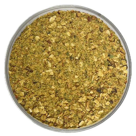 Bio Asia Pfanne Gewuerzzubereitung grob mit sichtbaren Gewuerzen und Zitrusnote durch Lemon Myrtle