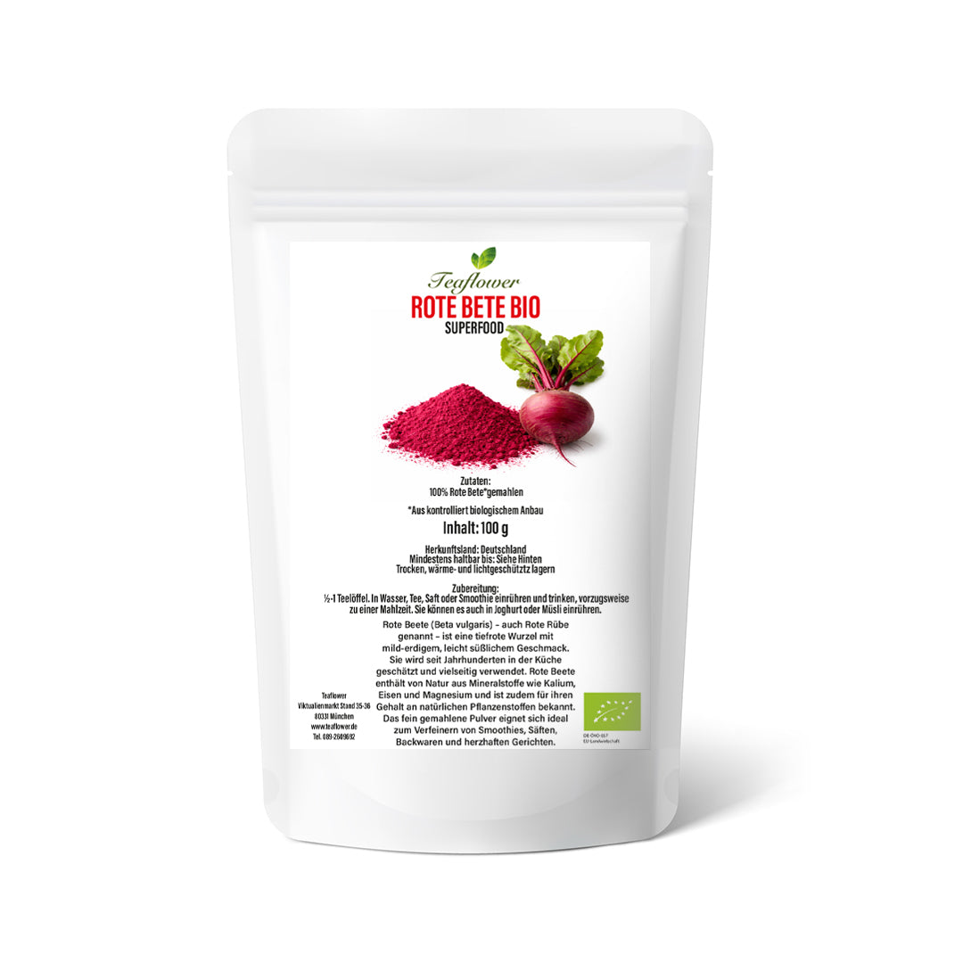 Bio Rote Bete Pulver fein gemahlen aus deutscher Rote Bete fuer Smoothies Muesli Getraenke und Backrezepte