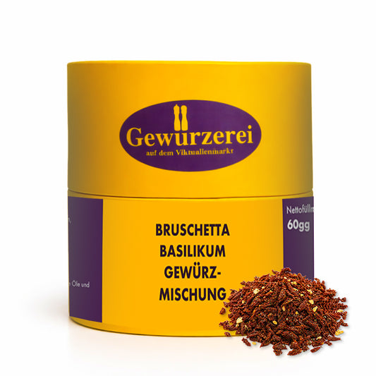 Bruschetta Basilikum Gewürzmischung mit Tomate und Kräutern ohne Knoblauch für mediterrane Gerichte.