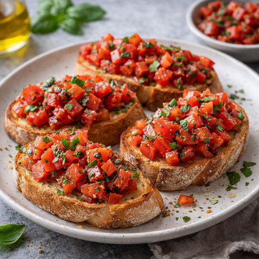 Bruschetta Basilikum Gewürzmischung mit Tomate und Kräutern ohne Knoblauch für mediterrane Gerichte