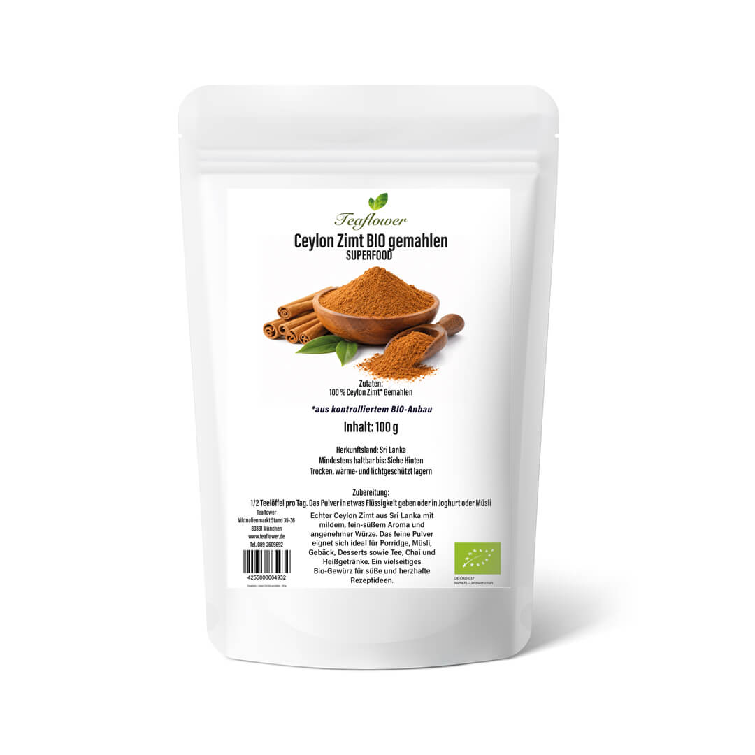 Fein gemahlener Ceylon Zimt BIO aus Sri Lanka mit hellbrauner Farbe und mildem, süsslich-würzigem Aroma.