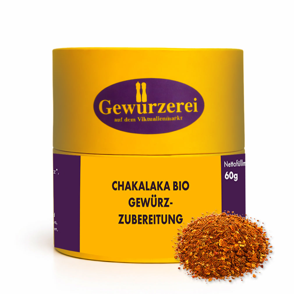 Bio Chakalaka Gewuerzmischung mit Tomate Chili Kreuzkuemmel und Gewuerzen fuer Gemuese Eintoepfe und Reisgerichte.