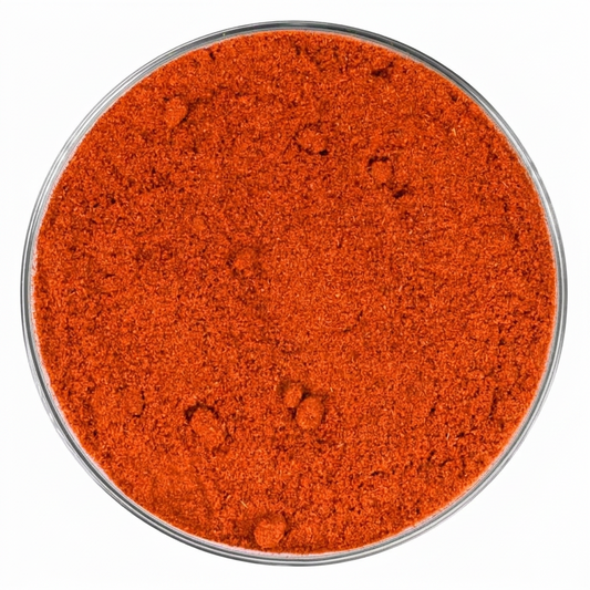Fein gemahlenes Carolina Reaper Chilipulver aus Ecuador mit extremer Schärfe von 900.000–1.200.000 Scoville.