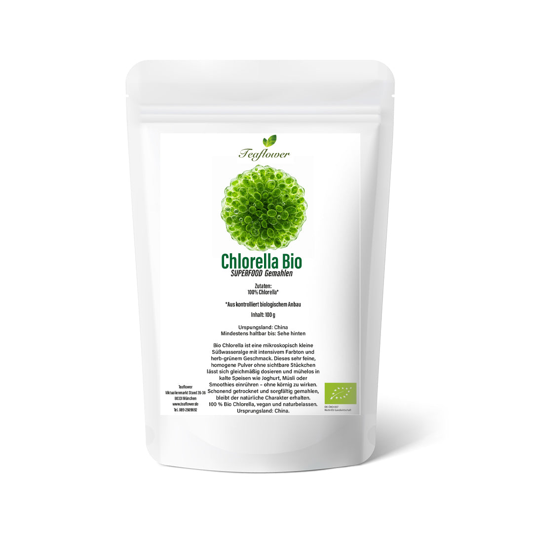 Chlorella BIO gemahlen als feines grünes Pulver aus China in homogener Struktur