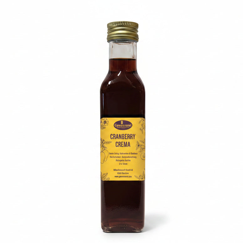 Cranberry Crema Balsamica fruchtig und leicht herb fuer Salate Kaese Fleisch und Desserts