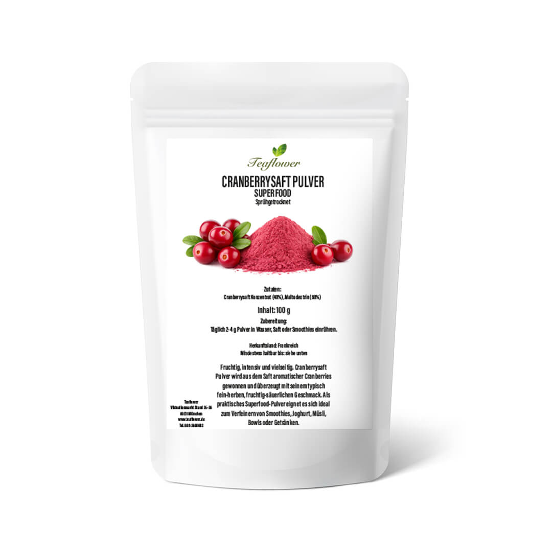 Sprühgetrocknetes Cranberrysaftpulver mit 40 % Cranberrysaft-Konzentrat für Smoothies, Bowls und Fruchtgetränke.
