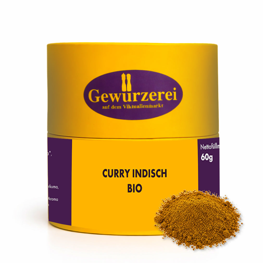 Indische Curry Gewuerzmischung Bio mit Kurkuma Fenchel Koriander und Ingwer fuer Currys Gemuese und Reisgerichte.