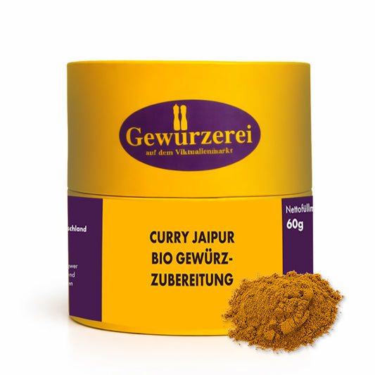 Bio Curry Jaipur Gewuerzmischung mit Koriander Kurkuma Ingwer und Zimt fuer Currys Kichererbsen und Reisgerichte.