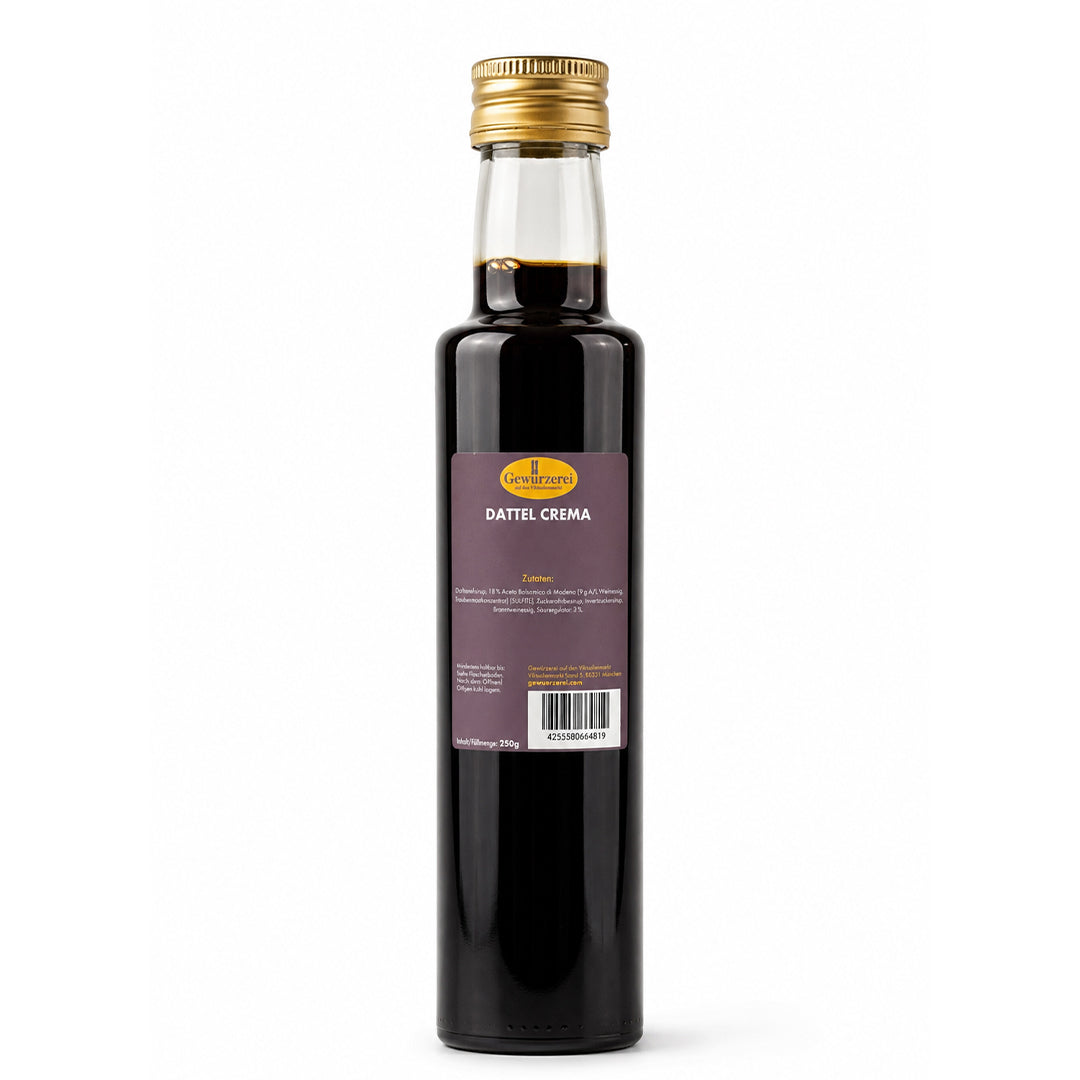 Dattel Crema mit Balsamico und Dattelsirup fuer Salate Grillgerichte Kaese und Desserts.