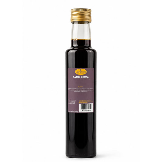 Dattel Crema mit Balsamico und Dattelsirup fuer Salate Grillgerichte Kaese und Desserts.