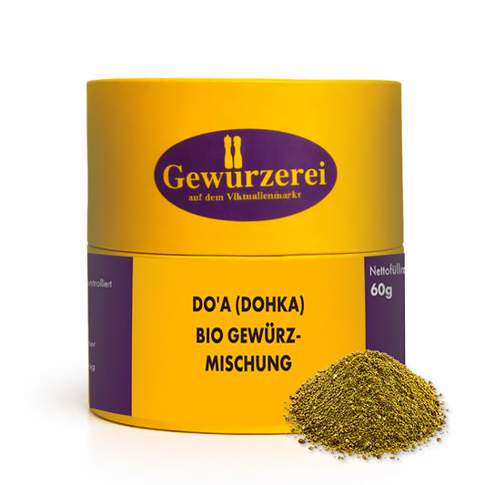 Bio Do’a Gewürzmischung mit Sesam, Kräutern und Tomatenflocken für orientalische Gerichte.