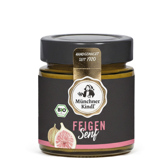 Feigen Senf mit sichtbaren Feigenkernen in cremiger Textur ideal für Käseplatten und Dressings