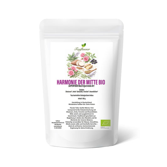 Bio Kräutermischung mit Shatavari, Amla, Fenchel und Rosenblüten – floral und ausgewogen komponiert