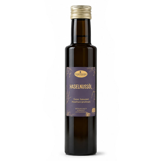 Haselnussoel aus geroesteten haselnuessen fuer salate dressings gemuese kaese und desserts.