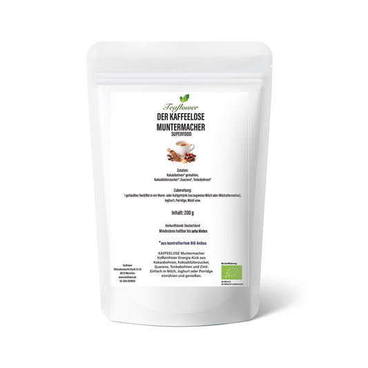 Kaffeeloser Muntermacher BIO aus Kakaobohnen mit Kokosblütenzucker, Guarana und Tonkabohne, fein vermahlen