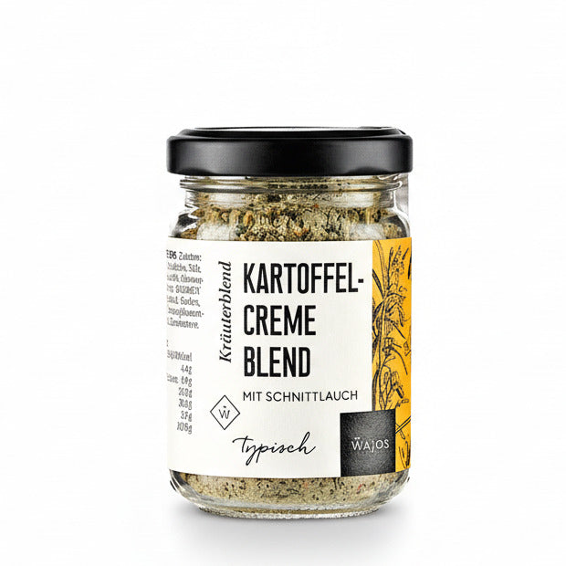 kartoffel creme blend als feine kräuter gewürzmischung mit schnittlauch und zitronennote im glas