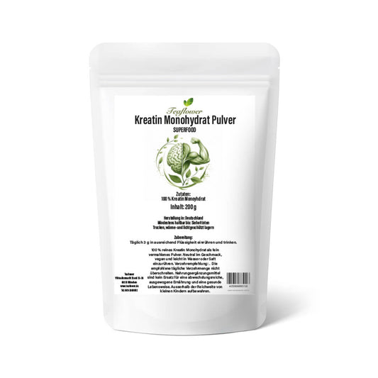 Feines Kreatin Monohydrat Pulver aus 100 Prozent Kreatin ohne weitere Zutaten und vegan