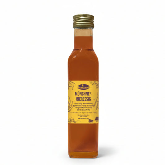 münchner-bieressig in glasflasche mit malziger note und feinem hopfenaroma