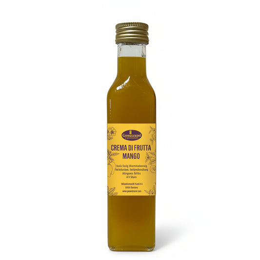 Mango Crema mit Fruchtmus fruchtig und samtig fuer Salate Dressings Garnelen und Desserts