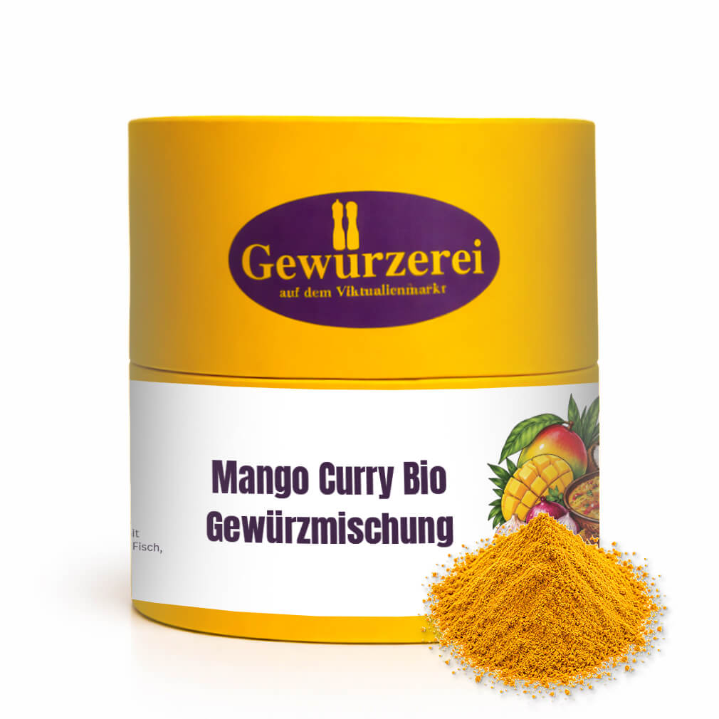 Bio Mango Curry Gewürzmischung mit Mango, Kurkuma, Koriander und Kreuzkümmel für Currys, Gemüse und Garnelen