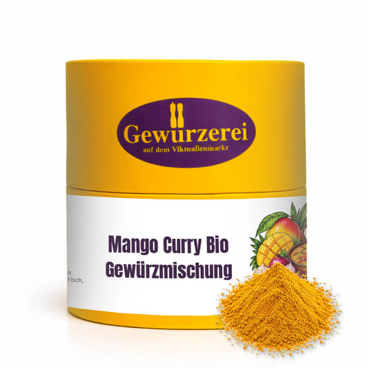 Bio Mango Curry Gewürzmischung mit Mango, Kurkuma, Koriander und Kreuzkümmel für Currys, Gemüse und Garnelen