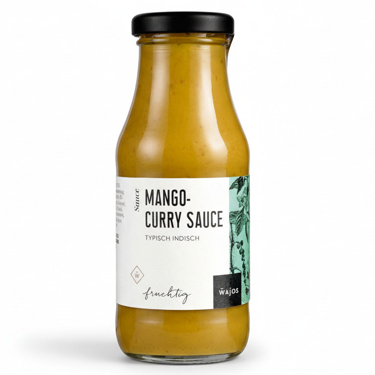 mango-curry-sauce mit fruchtiger mango und milder currywürze, frische sauce für grillgerichte und currys, wajos