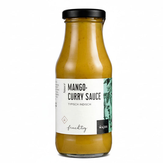 mango curry sauce im glas mit cremiger textur und fruchtig-würziger currynote