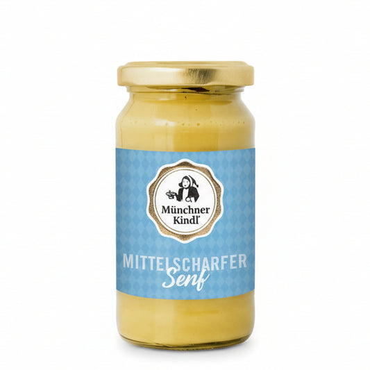 Cremiger mittelscharfer Senf Münchner Kindl im Glas für Dressings Kartoffelsalat und Grillgerichte
