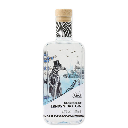 Neisenstein’s Dry Gin mit 40 Prozent vol. in der 100 ml Flasche mit dekorativem Etikett