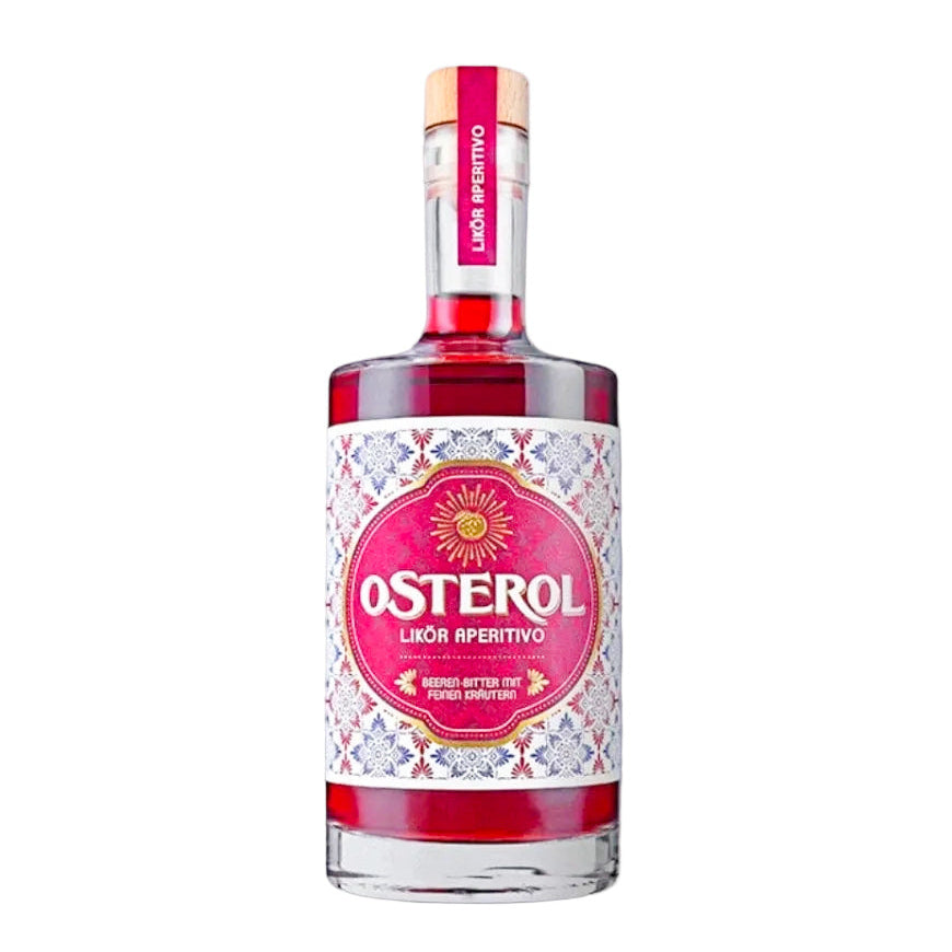 Osterol Aperitivo Beeren bitter 17,5 % vol in rubinroter Farbe im Glas mit Kräuternote