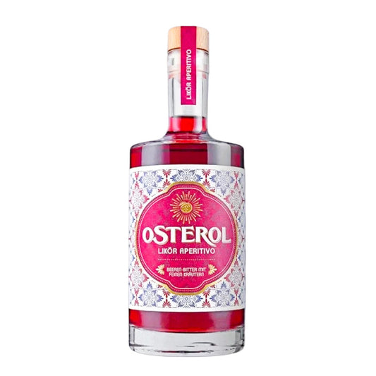 Osterol Aperitivo Beeren bitter 17,5 % vol in rubinroter Farbe im Glas mit Kräuternote