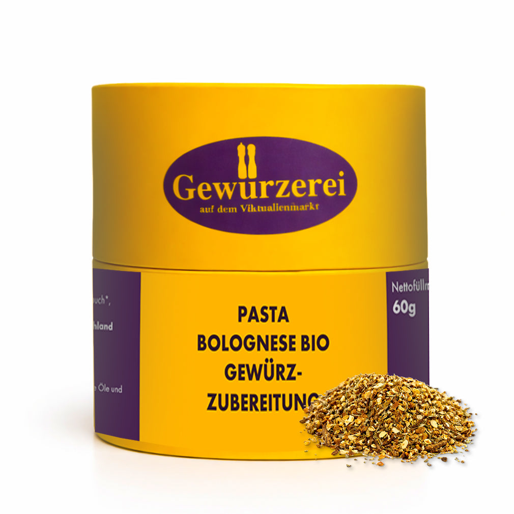 Mediterran. Aromatisch. Klassisch italienisch.
Diese Bio Gewürzzubereitung wurde speziell für Pasta Bolognese und Ragù-Gerichte entwickelt.