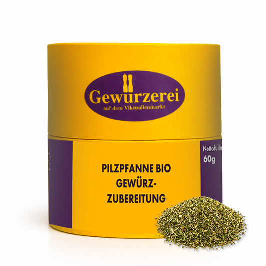 Bio Pilzpfanne Gewürz mit Kräutern, Balsamico und Zitrusnoten für aromatische Pilzgerichte.