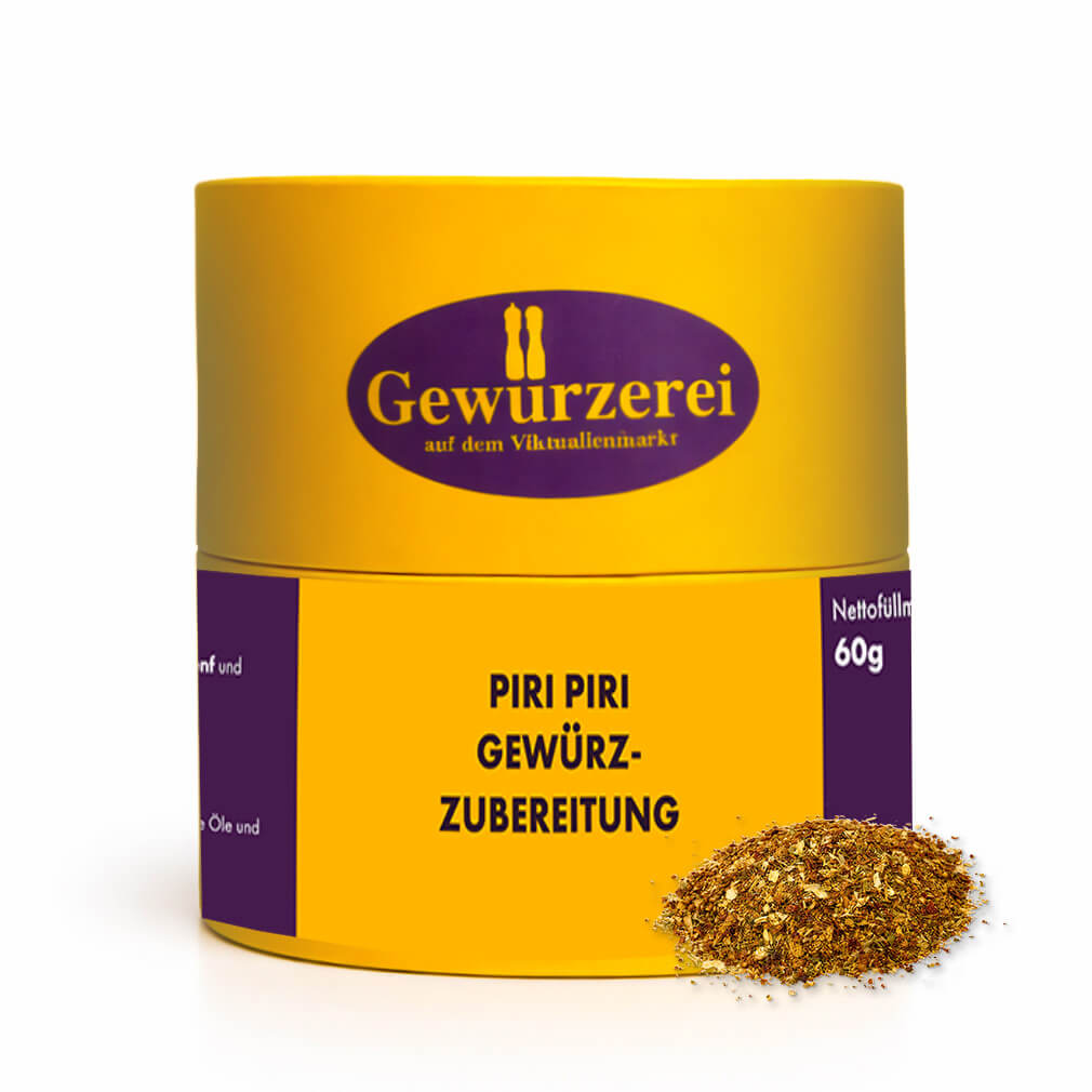 Piri Piri Gewürzzubereitung mit Chili, Knoblauch, Paprika und Zitronenschale für Hähnchen, Garnelen und Grillgerichte