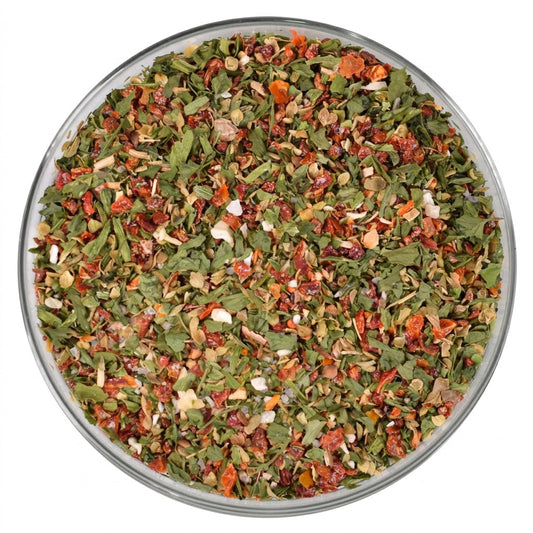 Rührei BIO Gewürzsalz mit Fleur de Sel, Tomaten, Paprika, Petersilie, Schnittlauch und Tellicherry-Pfeffer.