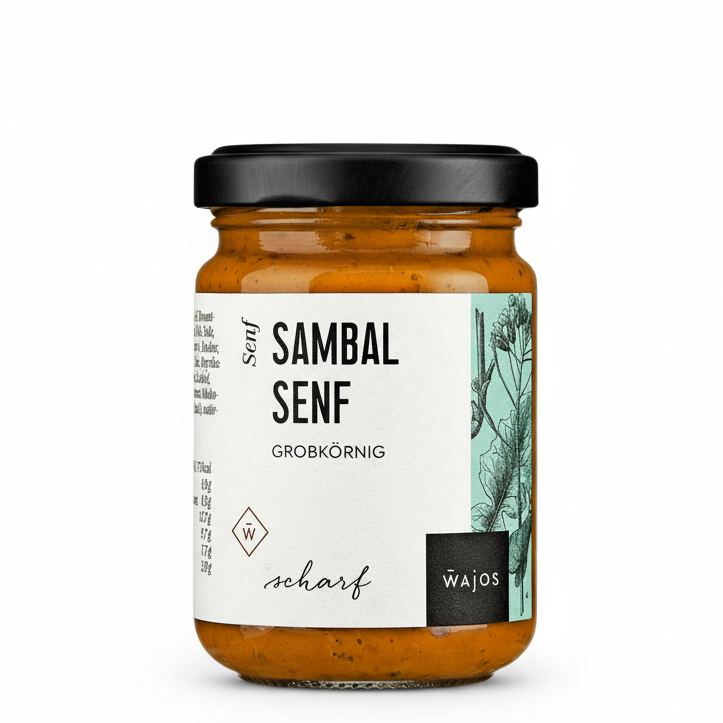 Grobkörniger Sambal Senf mit Chili und sichtbaren Senfkörnern für würzige Gerichte und Marinaden