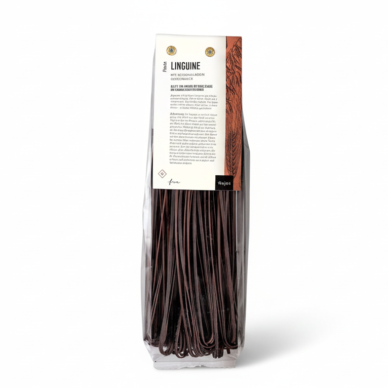 schokoladen-linguine aus italienischer herstellung, dunkle linguine aus hartweizengrieß mit feiner kakaonote