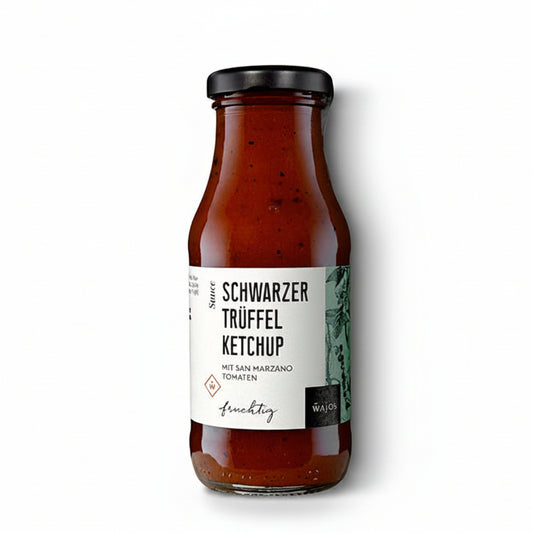 Schwarzer Trueffel Ketchup mit San Marzano Tomaten fuer Burger Grillgerichte und Kartoffeln