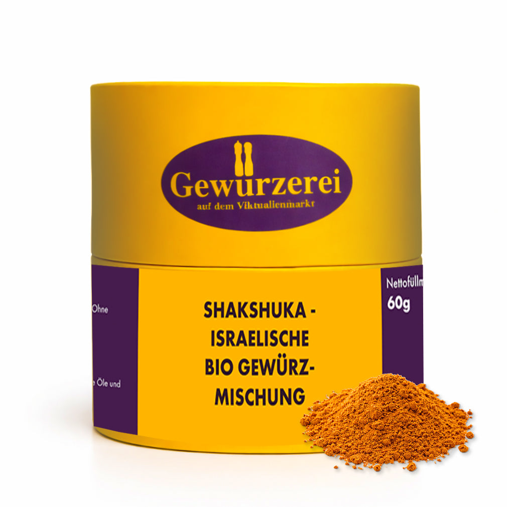 Shakshuka Bio Gewuerzmischung fuer israelische Tomaten Paprika Pfannengerichte mit aromatischen Gewuerzen
