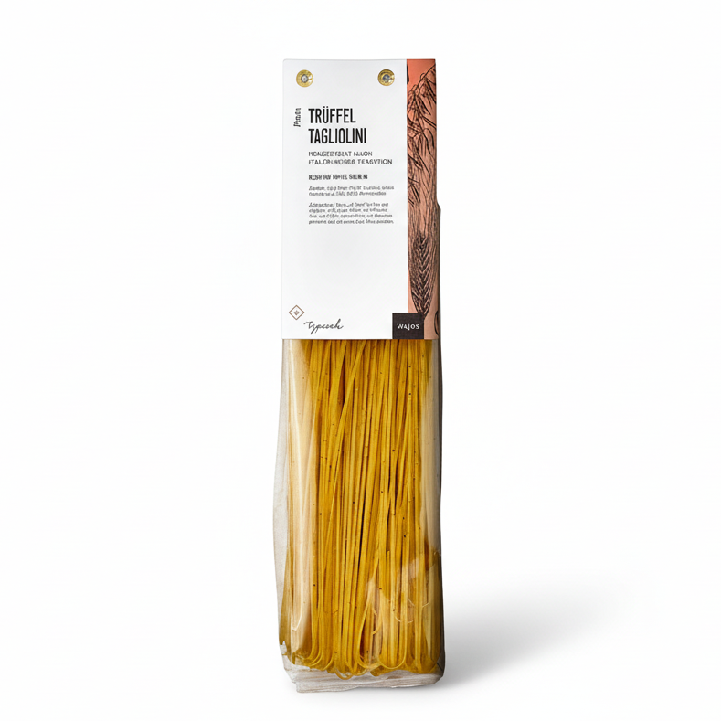 trüffel-tagliolini aus italienischer herstellung, schmale bandnudeln mit feinem trüffelaroma und weizenkeim. wajos