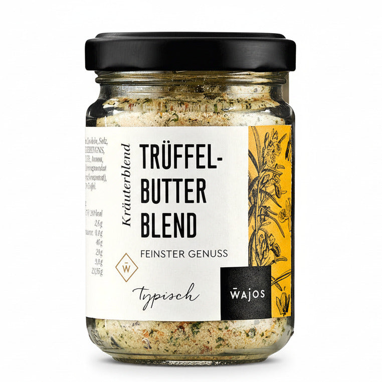 trüffelbutter blend als feine gewürzmischung mit trüffel und kräutern im glas