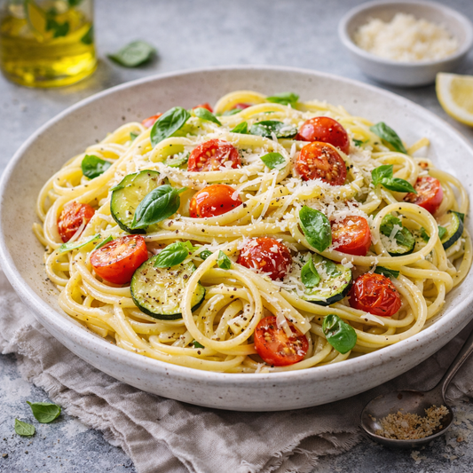 Traubenkernöl mit Zitrone und Basilikum als leichtes mediterranes Würzöl für Salate Pasta Fisch und Gemüse