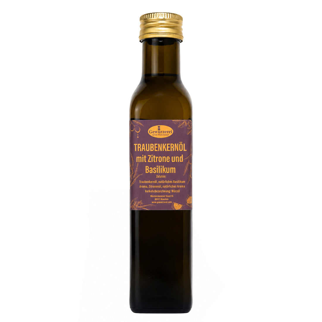 Traubenkernöl mit Zitrone und Basilikum als leichtes mediterranes Würzöl für Salate Pasta Fisch und Gemüse.